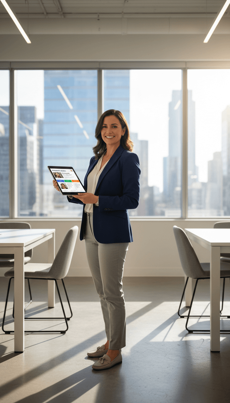 Real estate professional at desk in Denton office