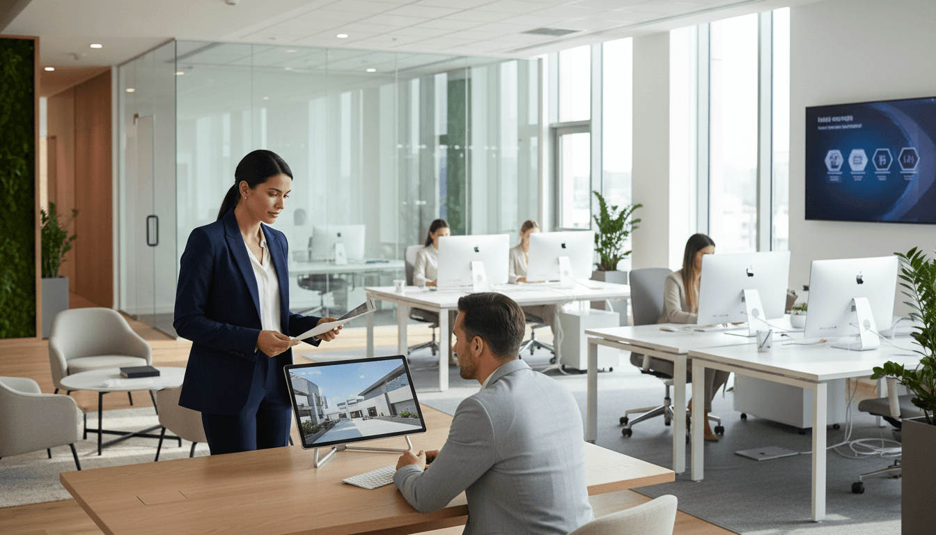 Professional real estate agent in a clean modern office in Denton