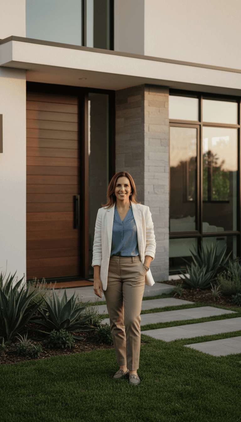 Real estate professional in front of a house in Denton